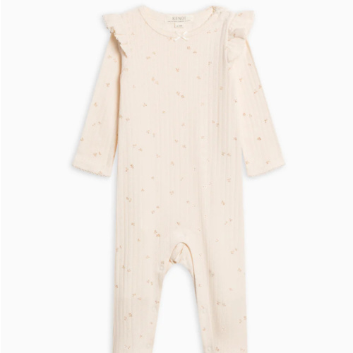 Addy Brushed Back Pointelle Flutter Sleeve Footed Romper