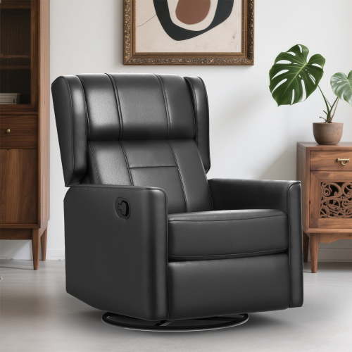 ODUMDUM 360° Swivel Rocker Recliner Chair, Small Spaces Leather Reclining Chair for Nursery, Glider Rocker Recliner Sofa for Living Room, Black