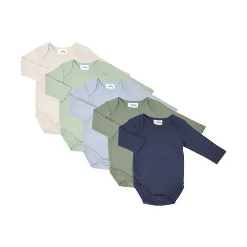 4Baby 5 Pack Bodysuit Long Sleeve Blue/Green Multi | Baby Bunting AU