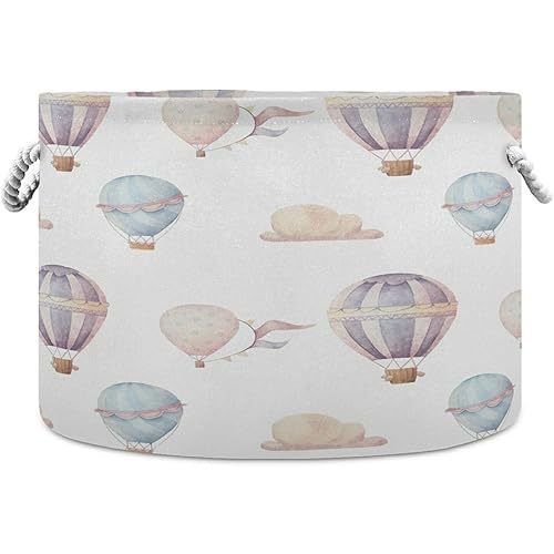 Cotton Rope Basket Watercolor Hot Air Balloon Baby Laundry Basket for Blankets Toys Storage Basket