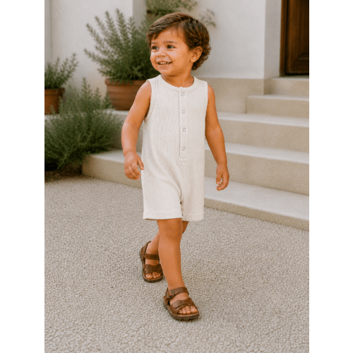 Sleeveless Cream Speckle Shortie Romper for Boys | Soft Cotton – SpearmintLOVE