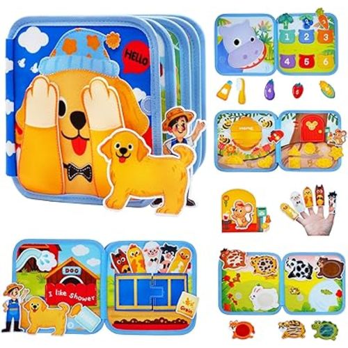 BizyKoady Toddler Busy Book for 1-3, Montessori Felt Busy Book, Busy Board for 1+ Year Old, Toddler Airplane Travel Toys, Educational Learning Activity Books, Girl & Boy Birthday Gift