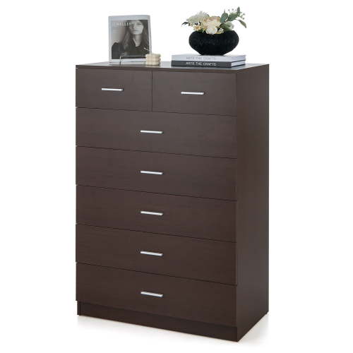 Gymax Tall 7-Drawer Bedroom Dresser, Wooden Chest with Metal Handles & Guide Rails, Espresso