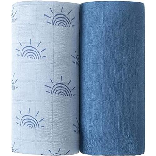 Viviland Muslin Swaddle Blankets, Breathable and Skin-Friendly Baby Receiving Blankets, 2-Pack Sun, 47 x 47 inches