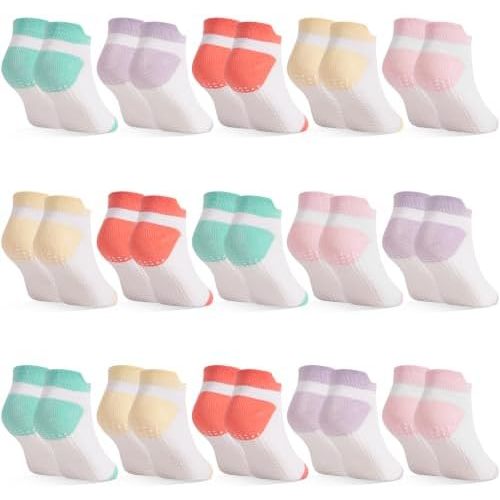 HYCLES 15 Pairs Toddler Socks, Kids Grip Socks for 6-12 Month 1-7 Years Non Slip Ankle Sock for Baby Boys Girls