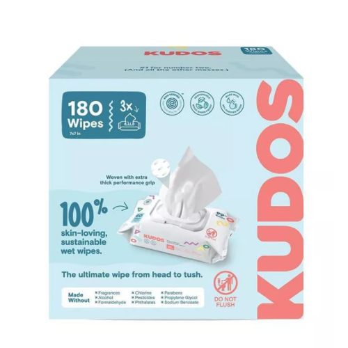 Kudos ~ Skin-Loving Baby Wipes, Plastic-Free, Unscented, 180 Count (3 Pack of 60)
