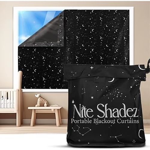 Portable Blackout Curtains (60" x 80") - Travel Blackout Curtains for Baby Nursery w/Stars - Portable Blackout Shades w/UV & Thermal Protection - 20 Stick on Suctions & Velcro Blackout Window Cover
