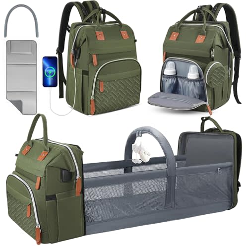 Wurzfolk Diaper Bag Backpack for New Parents, Large Capacity Baby Travel Bag with Bottle Holders, Multiple Compartments (Green)