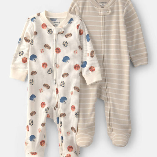 Baby Boy 2-Pack Sports Sleeper - White/Brown | Carter’s Oshkosh Canada