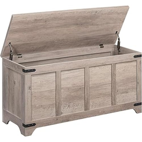 Storage Chest, 47.2" Storage Trunk with 2 Safety Hinges, Wooden Toy Chest, Entryway Shoe Bench, Large Toy Box for Kids Room, Bedroom, Living Room, Greige SCHG4901