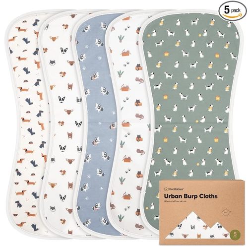 Organic Burp Cloths Baby Boy & Girl - 5-Pack Super Absorbent Cotton Burping Cloths for Babies, Soft & Plush Newborn Spit Up Rags, Infant Towels for Milk Spit Up, Unisex, Large 21" x 10" (Pets & Paws)