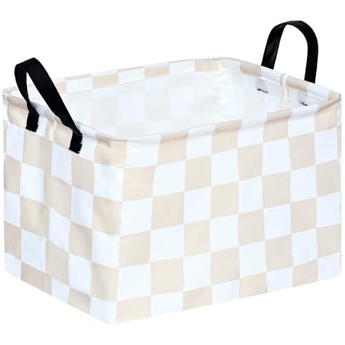 MAIZMZ Beige Check Storage Basket Baby Toys Organizer Bins Decorative Gifts Bakset Waterproof Nursery Hamper Women Storage Cube Kids Laundry Basket for Home/Dorm/Kitchen/Pet/Office/Closet/Shelf/