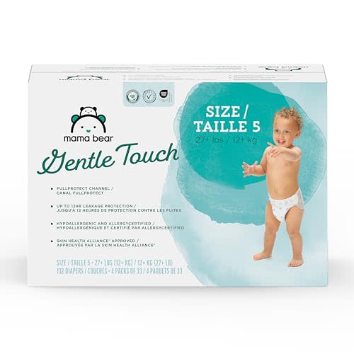 Amazon Brand - Mama Bear Gentle Touch Diapers, Size 5, 132 Count (4 packs of 33)