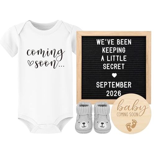 Pregnancy Announcement, Coming Soon Baby Announcement For Grandparents Dad Husband Family, Pregnancy Reveal Ideas, Gender Reveal Baby Shower Gifts -Felt Letter Board, Onesie, Booties, Wooden Sign