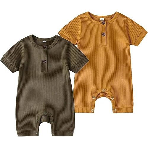 Baby Boy Girl 2 Pack Solid Romper Short/Long Sleeve One Piece Jumpsuits Clothes Sets 3-6 M