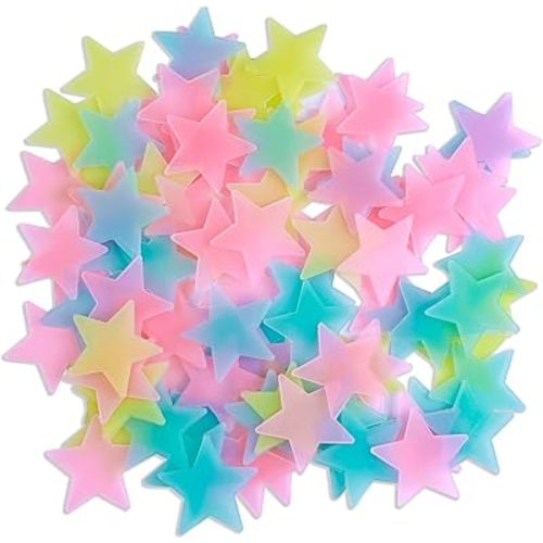 AM AMAONM 100pcs Glow in The Dark Luminous Stars Fluorescent Noctilucent Plastic Stars Wall Stickers Glowing Stars Decals for Home Art Decor Nursery Ceiling Kids Babys Bedroom Room Multicolor