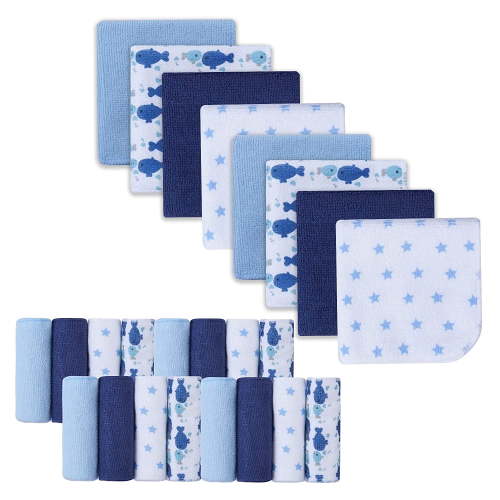 Softan Baby Washcloths, Ultra Absorbent Bath Towel, Great for Newborns and Toddlers, 24 Pack, Blue Whale