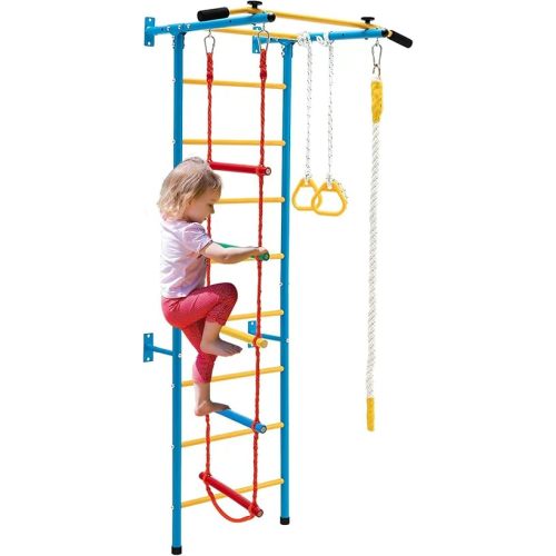 TONGMO Indoor Climbing Playground, Jungle Gym for Kids, Metal Swedish Ladder & Climbing Wall Playset, Sturdy Playground with Rope Ladder, Pull-up Bar, and Gymnastic Rings