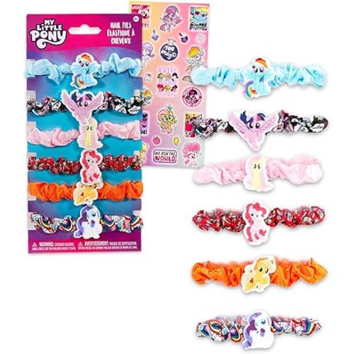 My Little Pony Hair Scrunchies for Girls Set - Bundle with 6 MLP Elastic Hair Accessories Plus Stickers, More | My Little Pony Hair Ties for Girls, Kids
