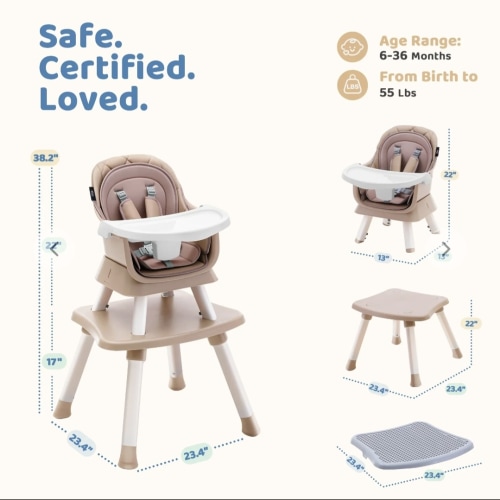 Harppa Moro 8-in-1 Convertible High Chair, Baby Feeding Booster Seat with Recline & Adjustable Heights
