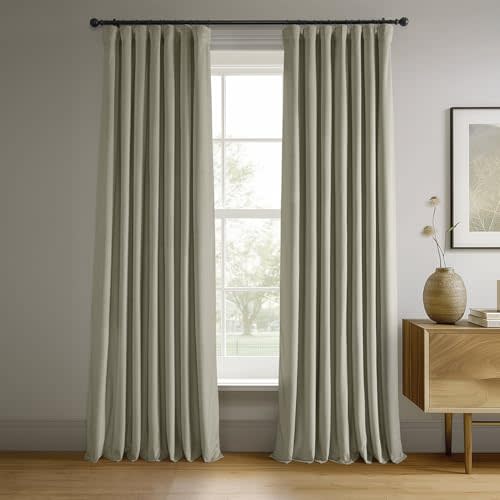 HPD Half Price Drapes Signature Velvet Thermal Blackout Curtains for Living Room 84 Inch Long (1 Panel) Rod Pocket Insulated Blackout Curtains for Bedroom Window Curtains, 50W x 84L, Cool Beige