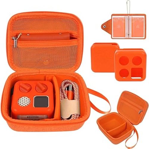 YouKnow Hard Case and Silicone Cover for Yoto Mini Player, Kids Audio Music Accessory with Card Case Holder for up to 10 Cards (Orange)