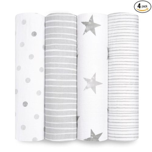 aden + anais Essentials Muslin Swaddle Blankets for Baby Girls and Boys, Newborn Receiving Blanket for Swaddling, 100% Cotton Baby Swaddle Wrap, 4 Pack, Dusty