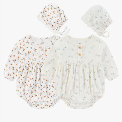Baby Girl Clothes Cotton Bubble Romper Floral Bodysuits Infant Outfit Set