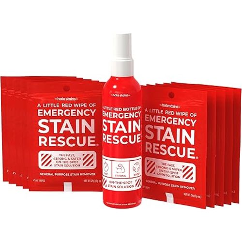Emergency Stain Rescue Stain Remover Wipes - Road Spill On-the-Go Rescue Packets - Wine & Coffee Stain Rescue Wipes - Carpet & Upholstery Cleaner with No Added Phosphates - Pack of 25 Unscented
