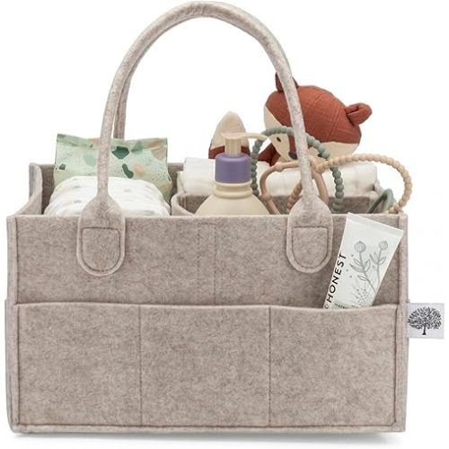 Parker Baby Diaper Caddy - Nursery Storage Bin and Car Organizer for Diapers and Baby Wipes - Oatmeal, Regular