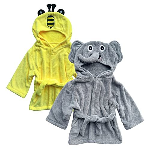 Sunny zzzZZ 2 Pack Unisex Baby Plush Animal Face Robe for 0-9 Months - Baby Essentials Registry Gifts