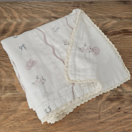 Vintage Country-Cowgirl QUILTED 6 Layer Gauze Blanket