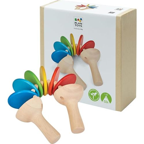 PlanToys Wooden Clatter Toy Percussion Musical Instrument (6413) | Sustainably Made from Rubberwood and Non-Toxic Paints and Dyes