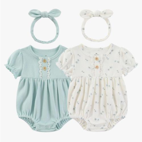 Baby Girl Clothes Cotton Bubble Romper Floral Bodysuits Infant Outfit Set