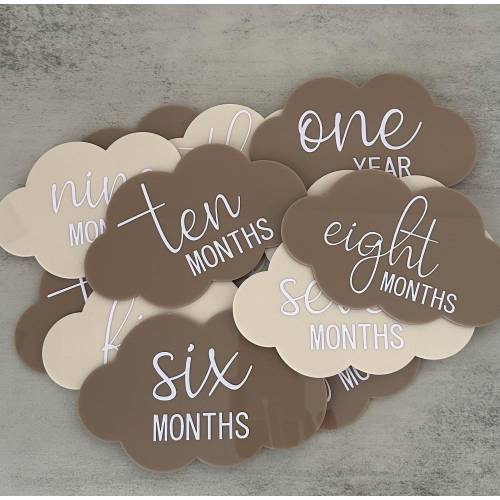 Baby Monthly Milestone Disc Set, Cloud-Shaped Newborn Photo Props, Set of 13 Acrylic Plaques, Babies First Year