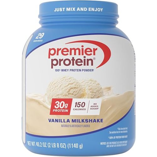 Premier Protein Powder, Vanilla Milkshake, 30g Protein, 1g Sugar, Gluten Free, No Soy, 40.2 oz (29 Servings)