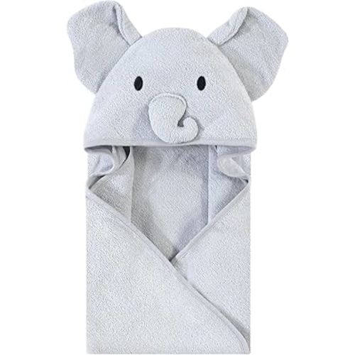 Touched by Nature Unisex Baby Organic Cotton Animal Face Hooded Towels, Gray Elephant, One Size