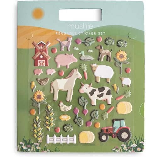 mushie Reusable Sticker Book Set (Farm) | 100+ Removable Puffy Stickers | Arts & Crafts Activity for Kids | Ages 3+