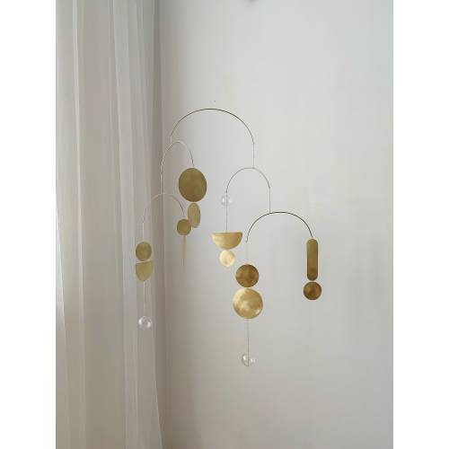 Large brass kinetic mobile. Mid-century modern sculpture. Metal hanging art decor. Hanging mobile