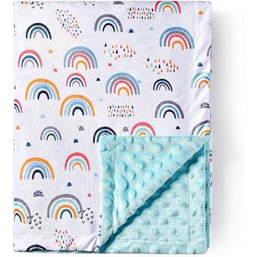 Baby Blanket Super Soft Minky Blanket Blue Rainbow Blanket with Dotted Backing for Newborns Nursery Stroller Receiving Toddlers Crib Bedding for Boy or Girl(30 x 40 Inch) (Rainbow)