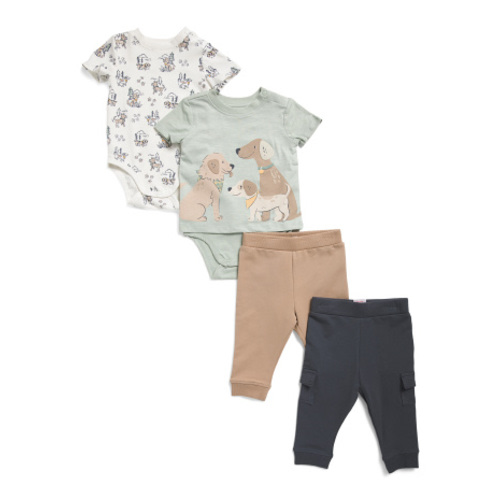 Newborn Boys 4pc Dog Bodysuits With Joggers Set | Baby Boys (0-24m) | Marshalls
