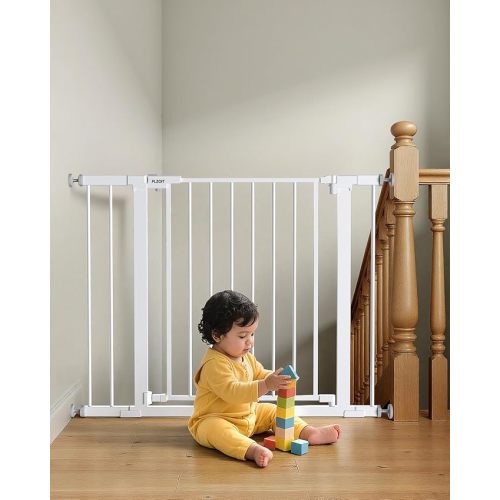 29.5-40.5" Baby Gate for Stairs, Dog Gate for Doorways, Walk Thru Auto Close Metal Baby Safety Gate for The House, Stairs and Doorways, Child Gate Pressure Mounted, Pet Gate for Dog Indoor - White