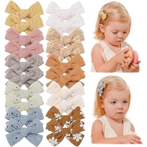 jollybows 20pcs Mini Fully Lined Hair Clips and Bows for Girls, Infants, Toddlers, Kids, and Teens - 2" Tiny Barrettes for Fine Hair