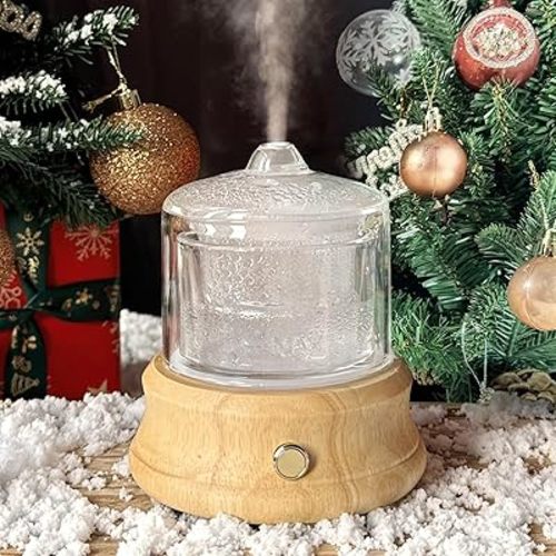 80ML Glass Essential Oil Diffuser with Glass Reservoir & Wood Base, Small Ultrasonic Aroma Diffusers with Auto-Off 7 Color for Home Office Bedroom Yoga