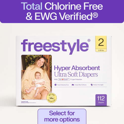(2 pack) Freestyle Total Chlorine Free 14x Better Absorption Hypoallergenic EWG Verified® Baby Diapers, Size 2 (9-18 lbs), 56 Count