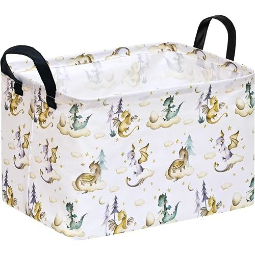 Dinosaur Storage Basket, Fabric Organizer Bin with Handles, Collapsible Toy Storage Basket for Bedroom, Playroom, Closet, Shelf, Nursery, Laundry, Gift Basket, Home Organization