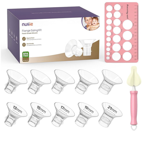 Nuliie Silicone Flanges Insert Replacement Kit, Flange Sizing Kit for Electric Breast Pumps, Pumping Essentials for Moms, 13/15/17/19/21mm for 24mm Flange/Shield, 10PCS