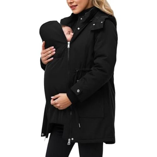Maternity Winter Coat 3 In 1 Thickened Baby Wearing Jacket Warm Hooded Outwear Kangaroo Jacket Extender For Baby Carrier