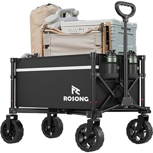 Collapsible Wagon Cart with Wheels Foldable - Folding Utility Heavy Duty Wagons Carts for Grocery Sports Garden Shopping Camping Wheelbarrows (Black, 90L)