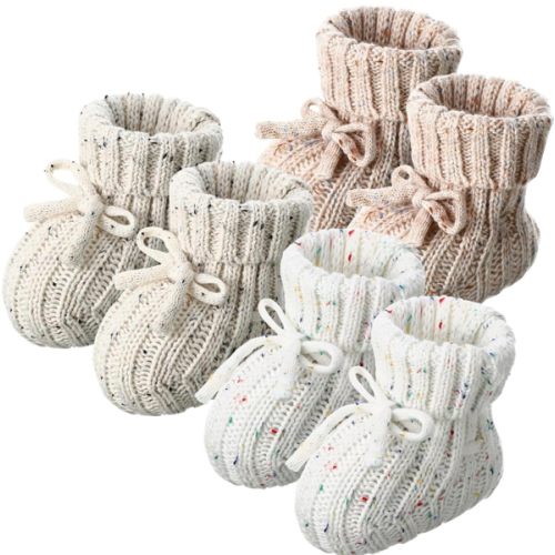 3 Pairs Knitted Baby Booties 0-6 Months Newborn Baby Shoes First Walkers Cozy Shoes for Infant Girl Boy